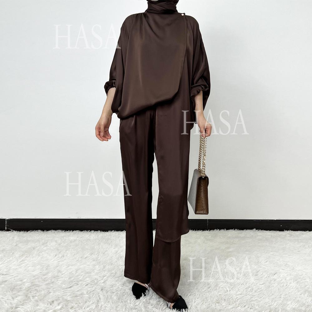 HS5857 High-end Bright Satin Two-piece Suit (headscarf Not Included), Irregular Design Shows Fashionable Style
