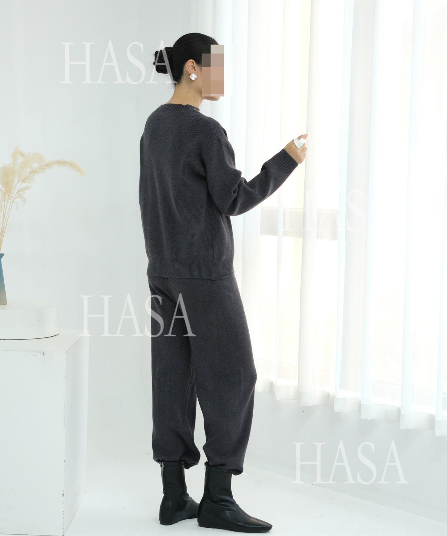 HA6595 Autumn and Winter Thickened Knitted Suit (Not Including Headscarf) | Simple Solid Color Two-Piece Suit