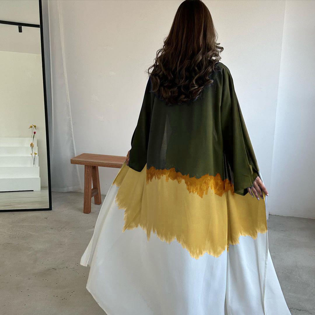 HAYA HA1096 Muslim Tie-dyed Cloak Cardigan Dress Abaya