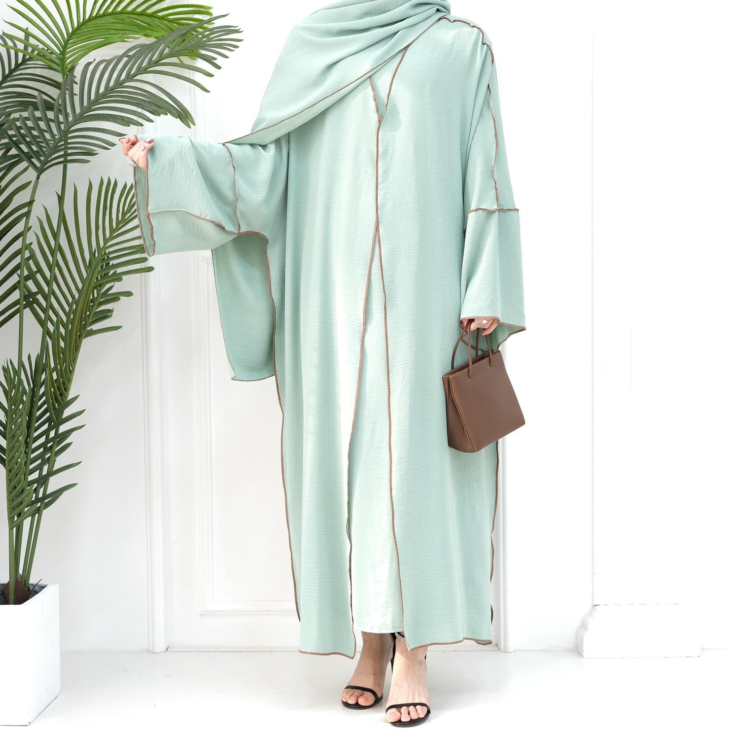 HAYA HA1095 3pcs Set Cardigan+without Sleeves Inner Dress+Hijab