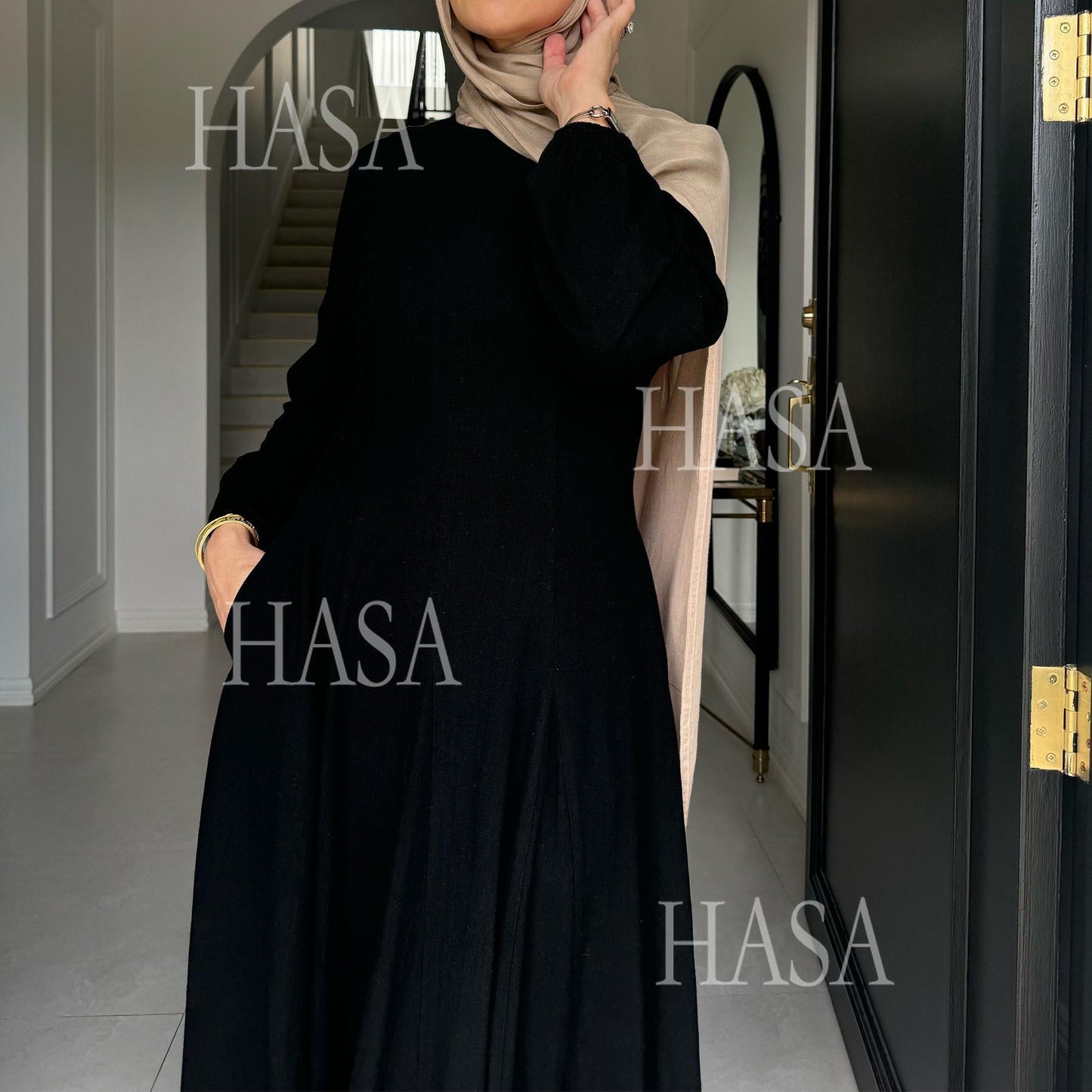 HASA HA5868 Solid Color Swing Comfortable  Dress Robe Waist Cinching