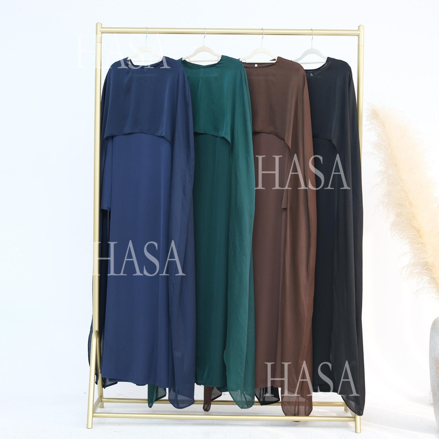HA5870 Elegant drape two-piece robe dress-Light luxury street style abaya girl