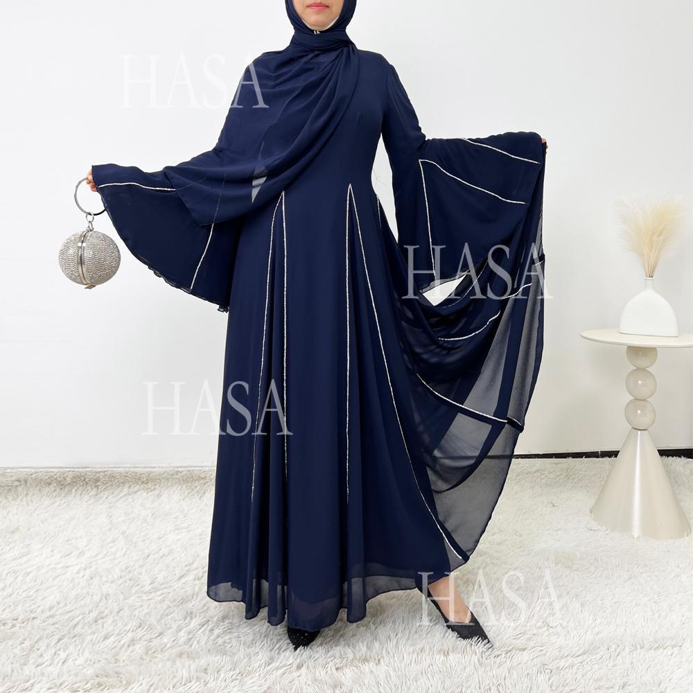 HA6497 Solid Color Light Luxury Chiffon Long Skirt Suit