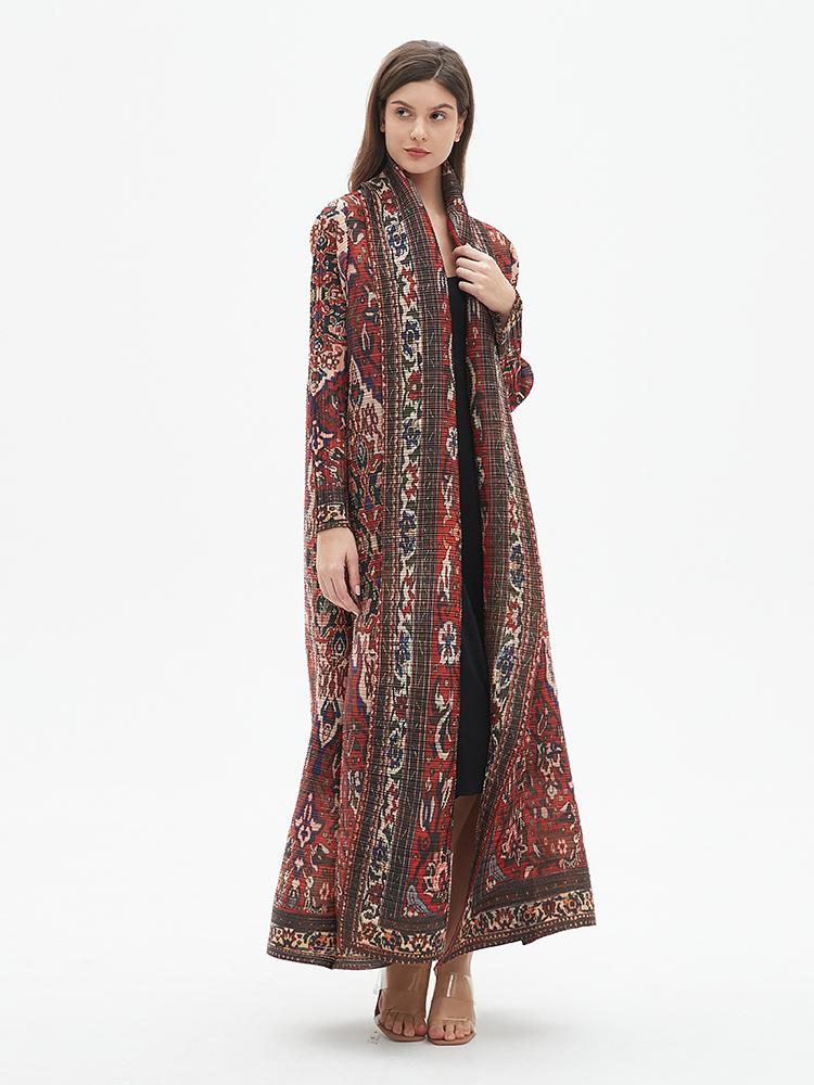 HS6706 Bohemian Elegance , Vibrant Red Printed Abaya