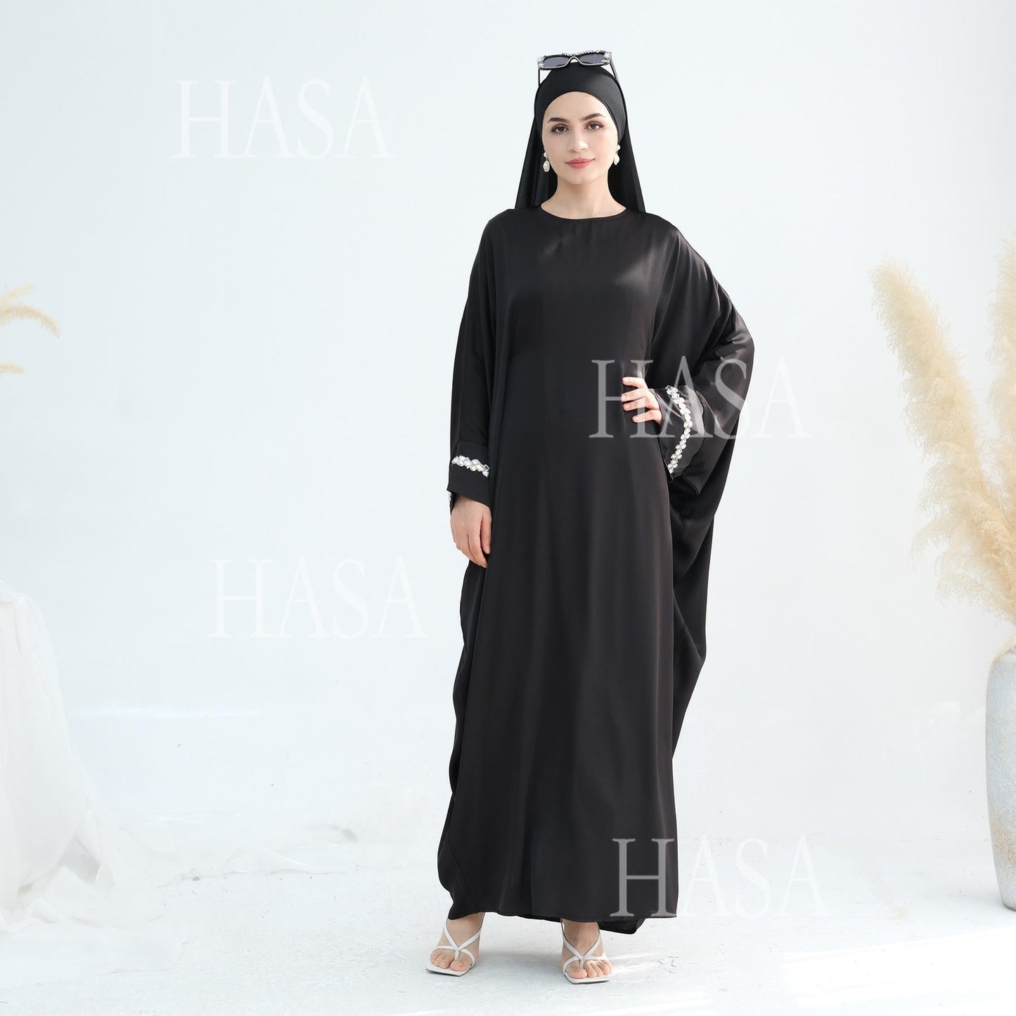 HA5882 A Cardigan Dress with Exquisite Hot Diamond Embellishment and Elegant Details closed abayas