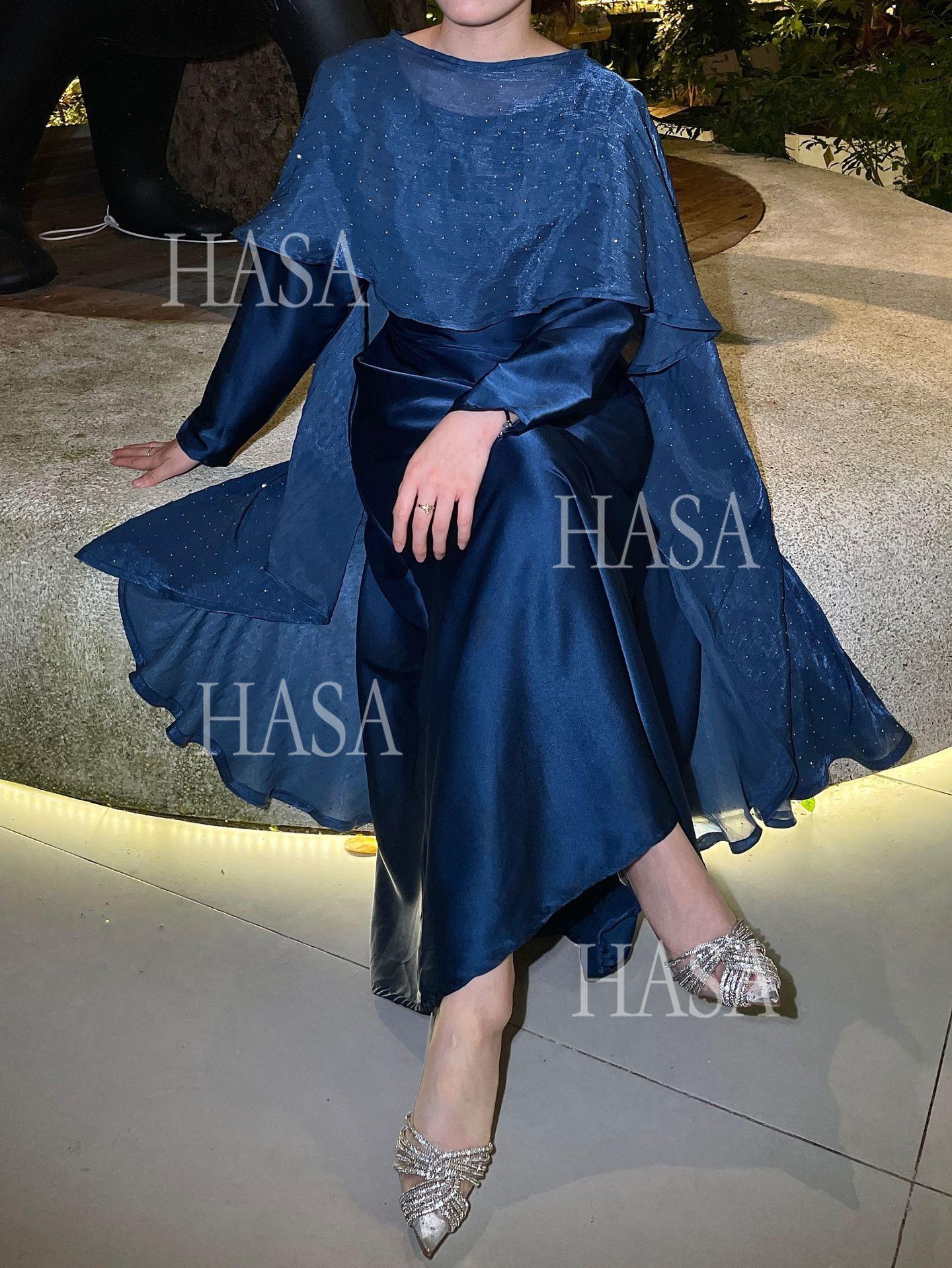 HA6477 Shiny robe two-piece set with rhinestone shawl decoration