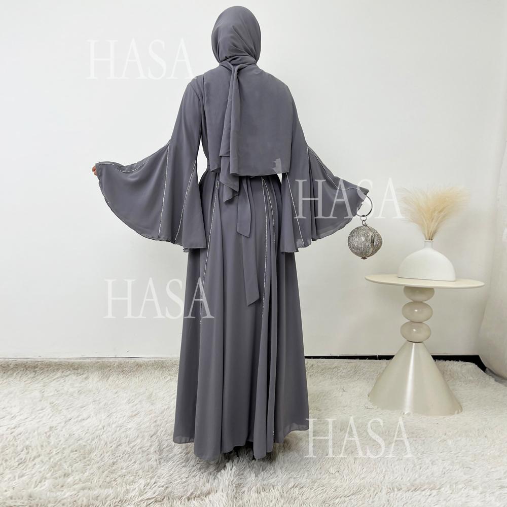 HA6497 Solid Color Light Luxury Chiffon Long Skirt Suit