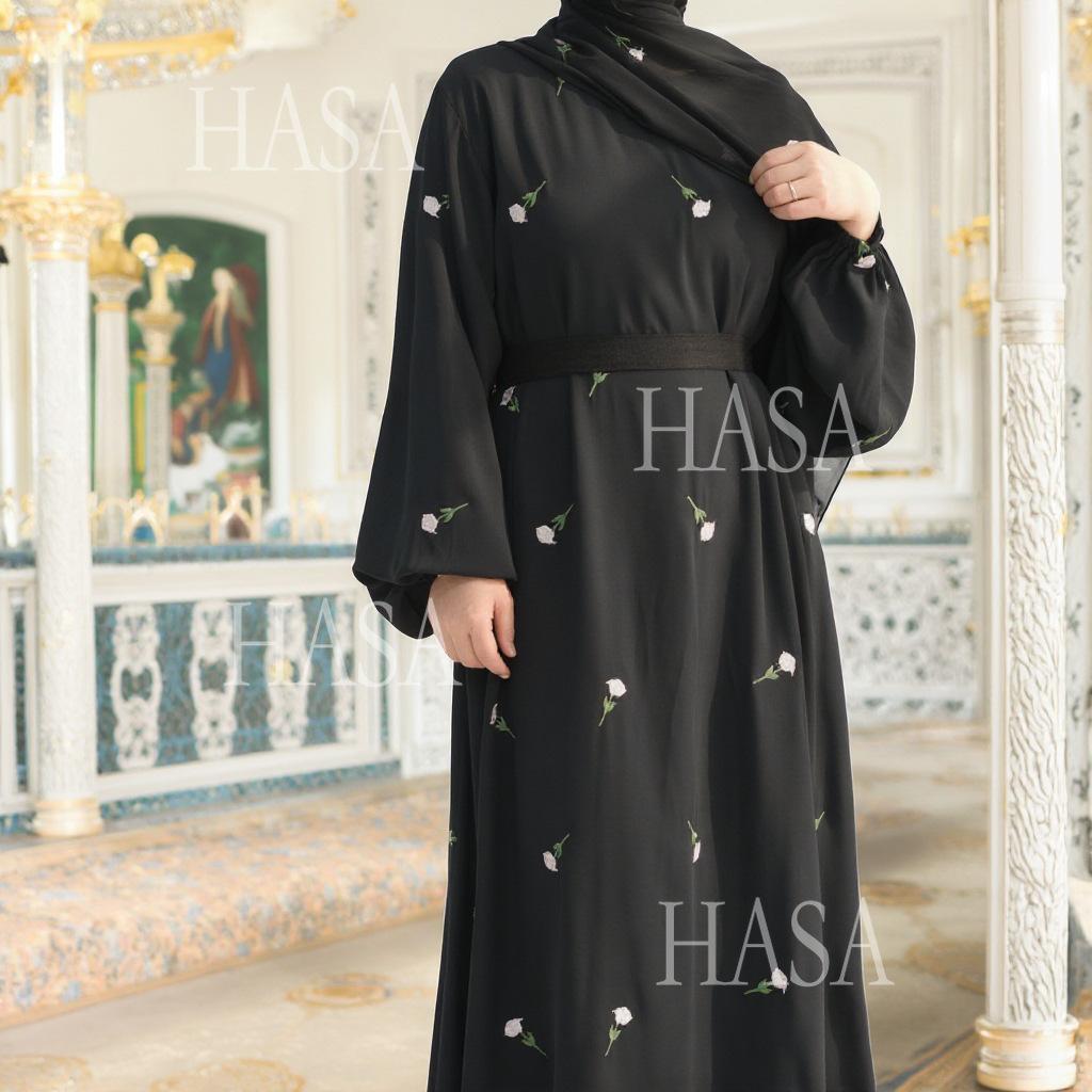 HA5871 Flower Embroidered Two-piece Dress | Elegant Swing + Belt Design