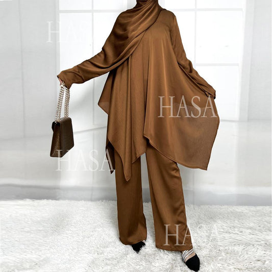 HS5854 High-end crepe linen two-piece robe, irregular design shows fashion(Headband not included)