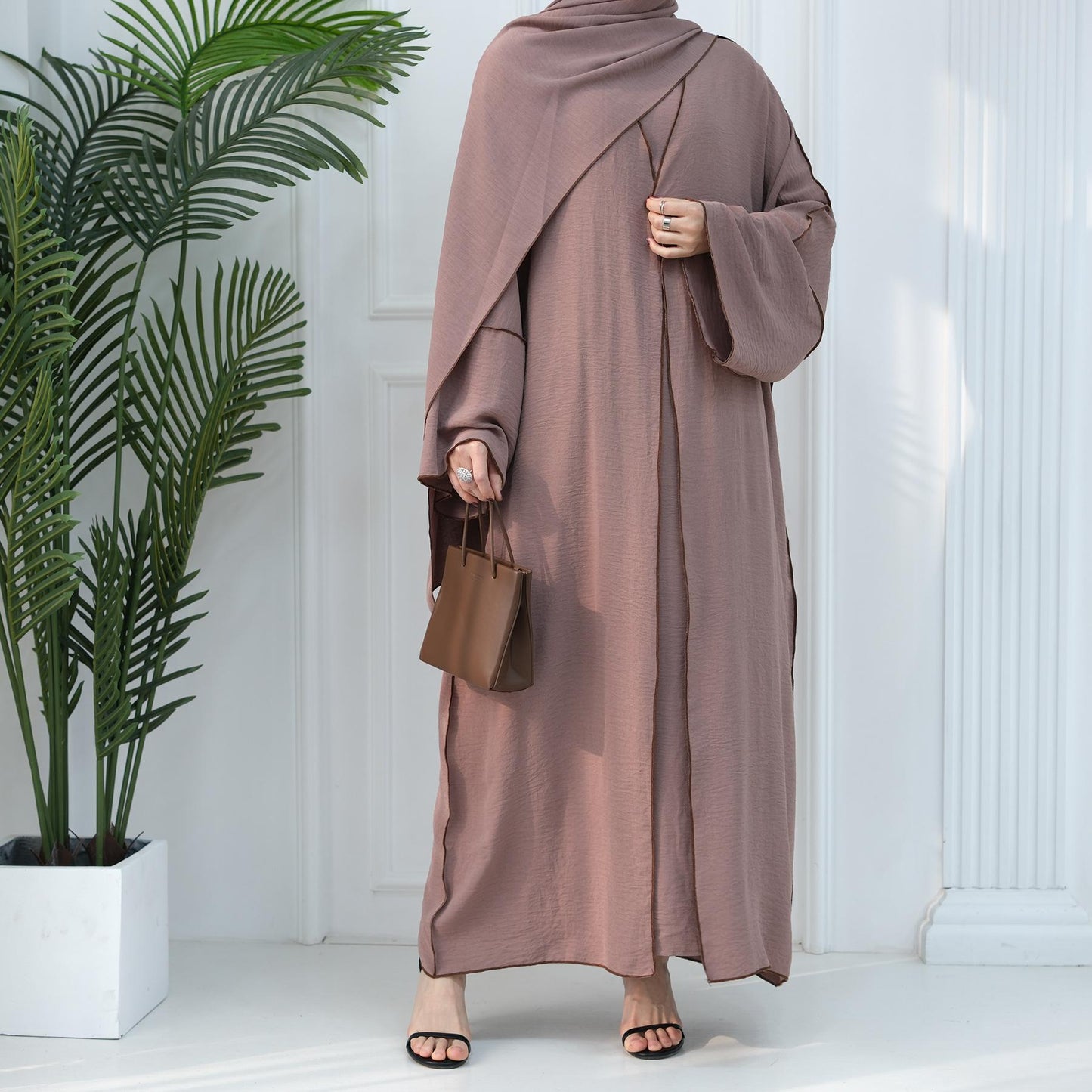 HAYA HA1095 3pcs Set Cardigan+without Sleeves Inner Dress+Hijab