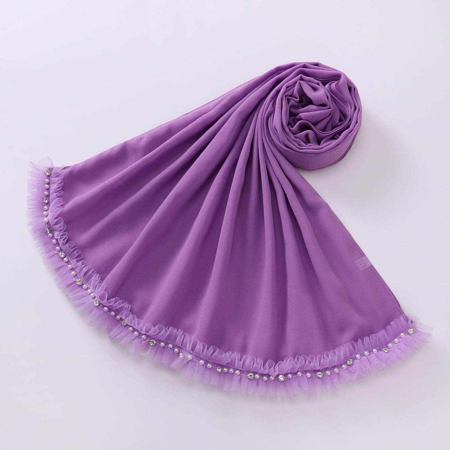 HAYA HA1118 Pearl Chiffon Lace Headscarf