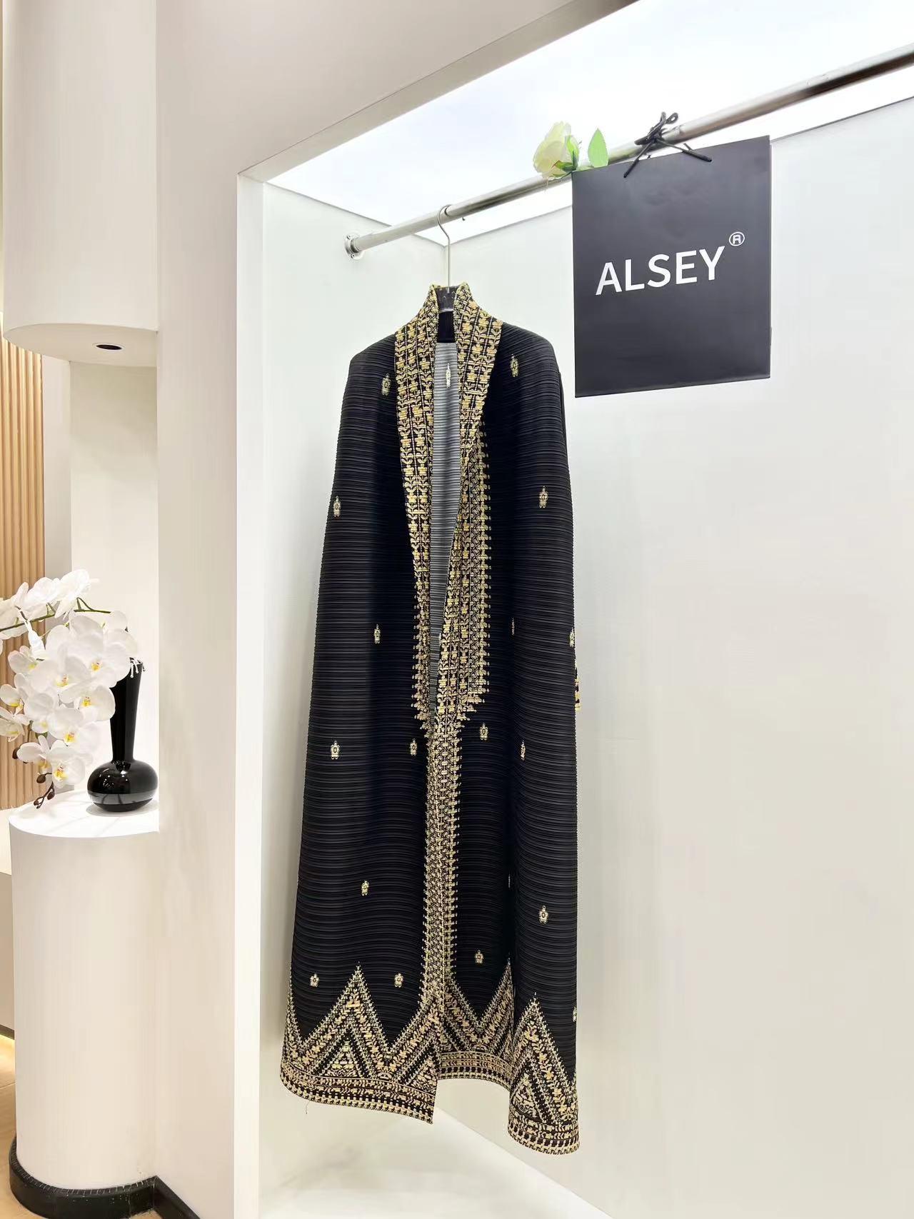 HS6709 Golden Dynasty , Black Abaya with Intricate Gold Embroidery