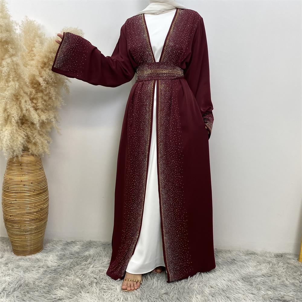 HAYA HAYA1086 Hot Diamond Lace Up Cardigan with Pocket Dress