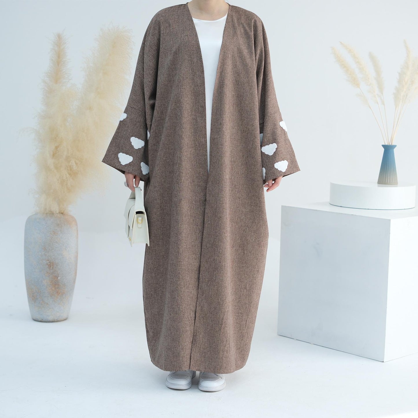 HAYA HAYA0992 Cloud Embroidered Elegant Cardigan Robe