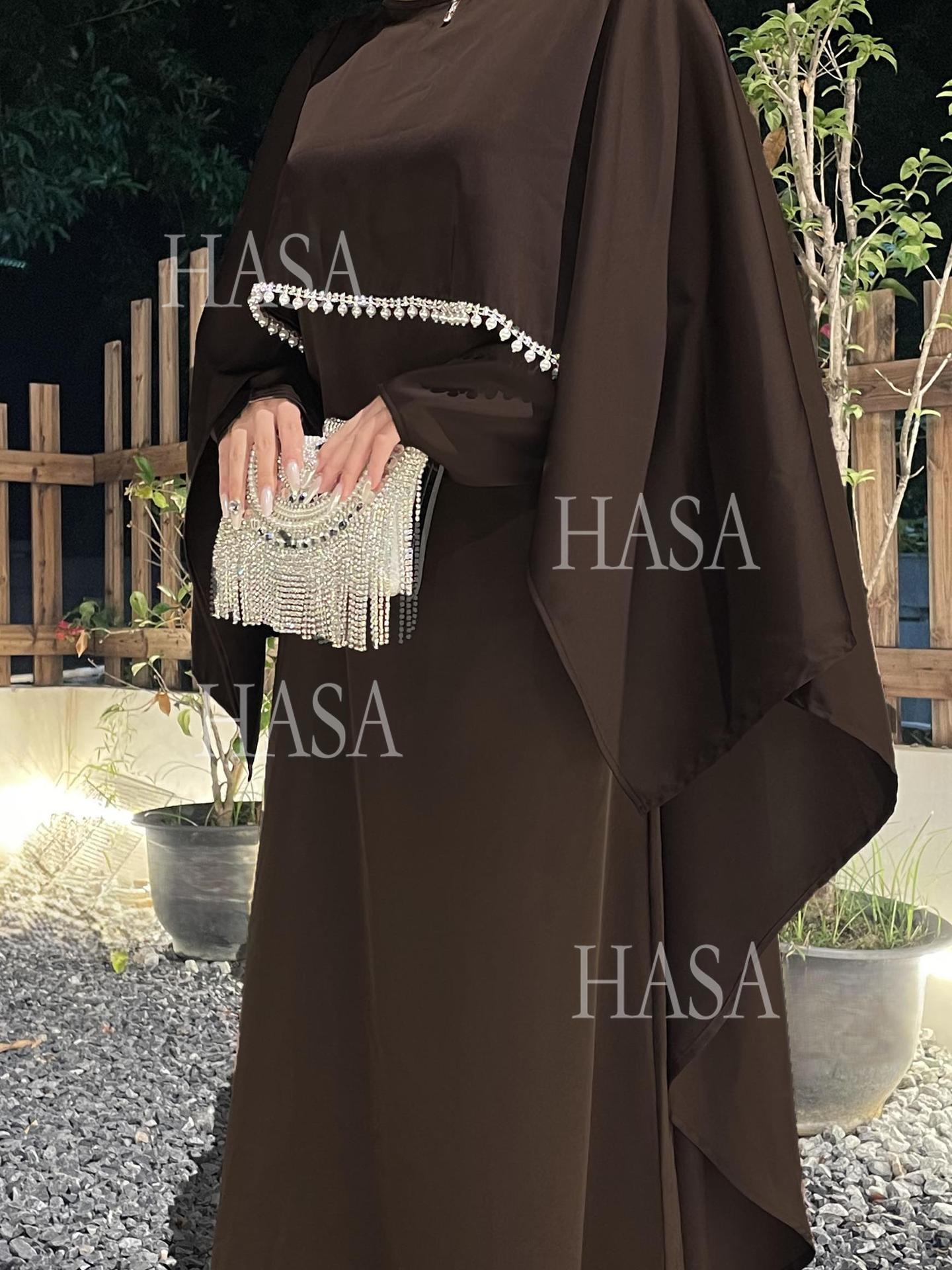 HA6570 Elegant Cape-style Satin Dress Robe for Women