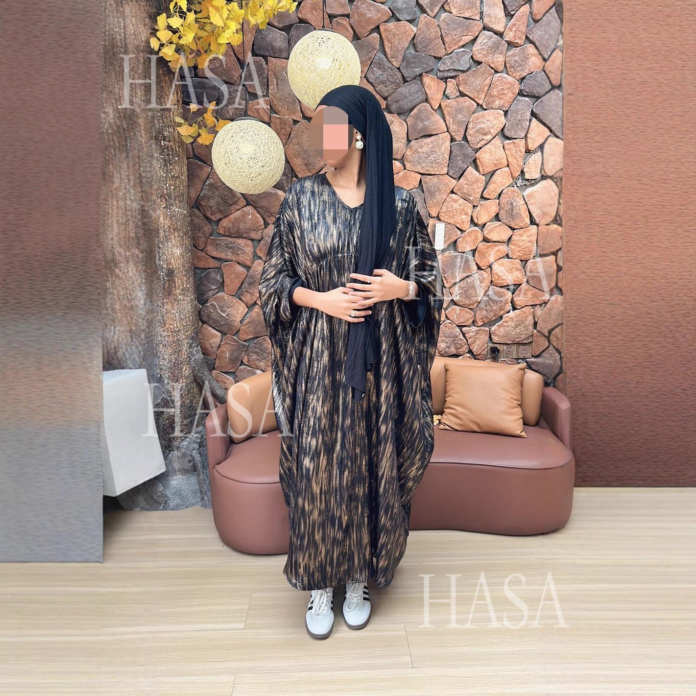 HA6566 Long-sleeved Printed Batwing Sleeve Loose Dress