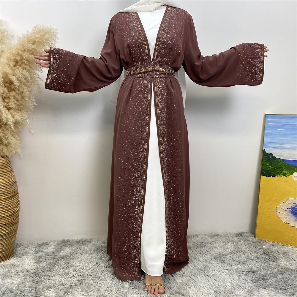 HAYA HAYA1086 Hot Diamond Lace Up Cardigan with Pocket Dress