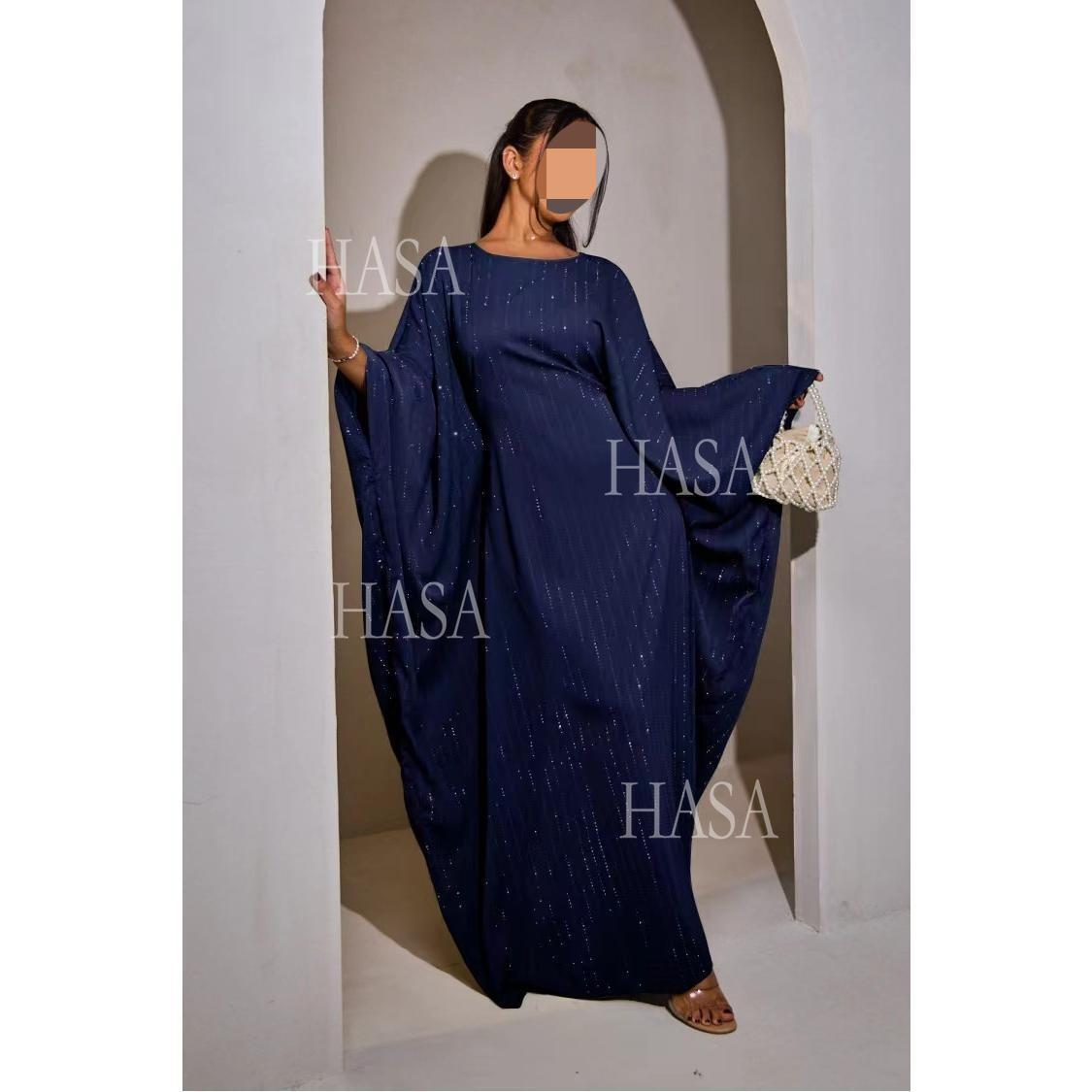 HA6483 Drape Rhinestone Gown with Simple Wide Sleeves