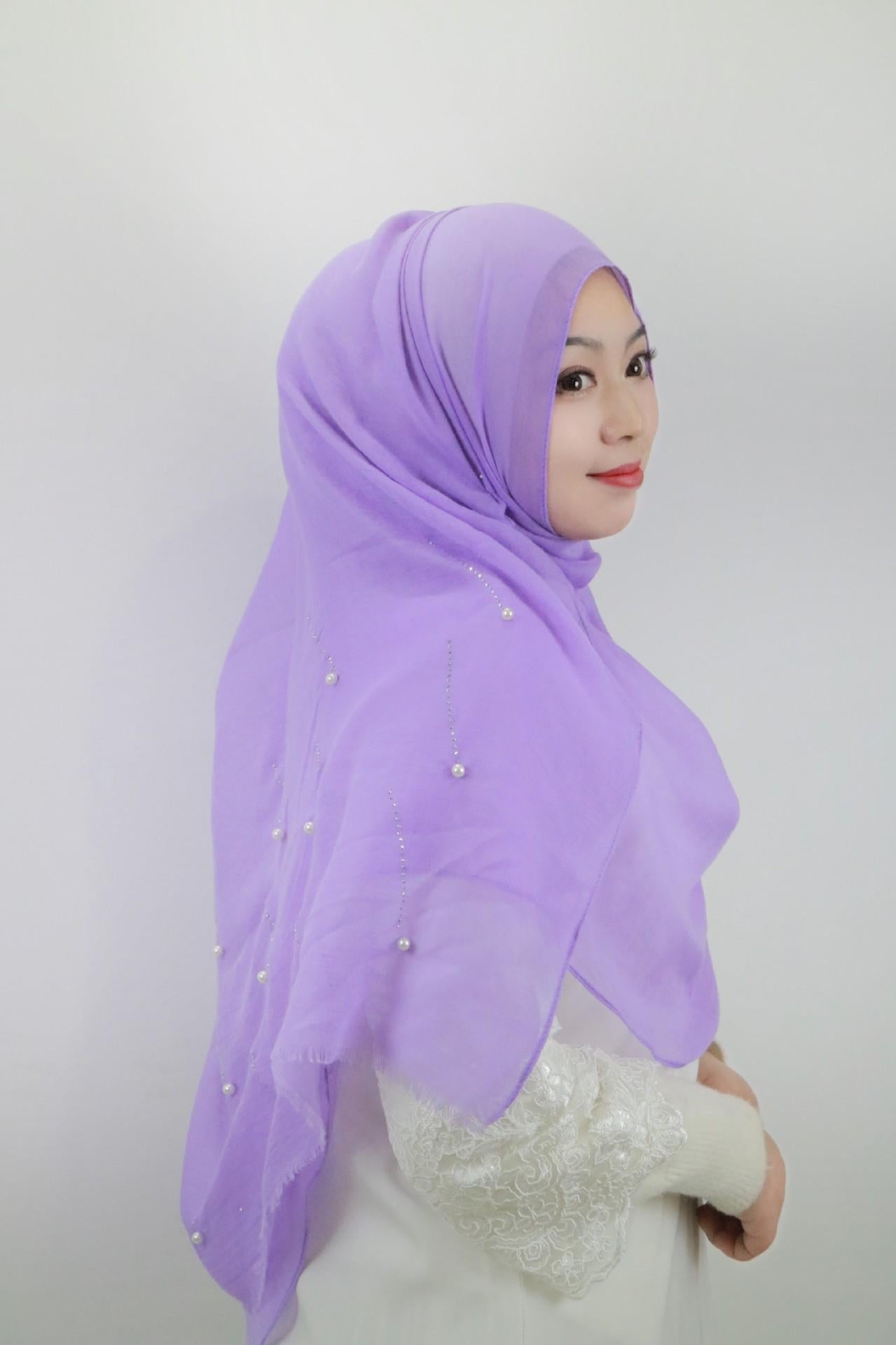 HAYA HA1106 Solid Color Scarf Long Beaded Shawl Headband
