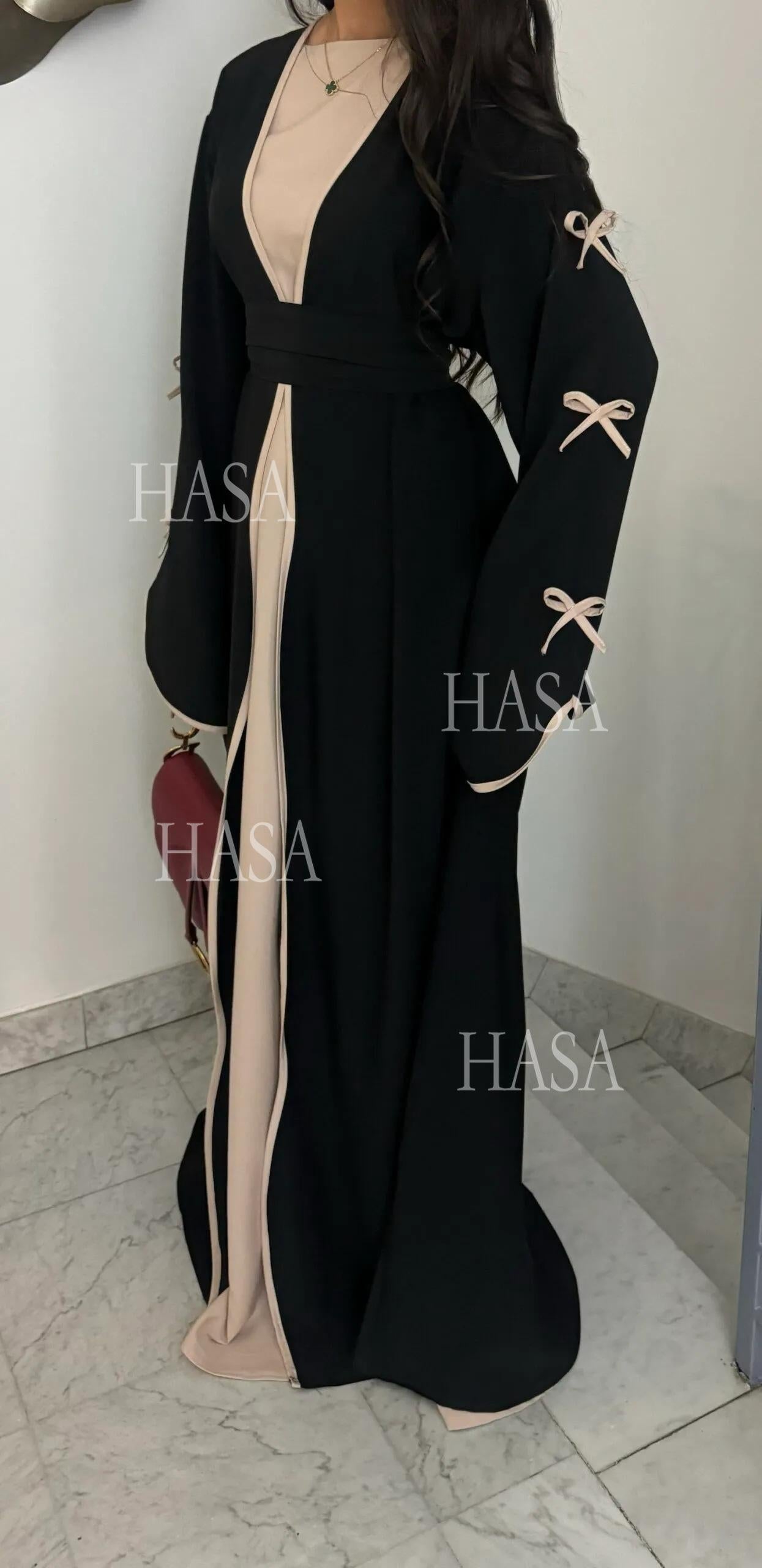 HA5862 Elegant Wavy-edge Bow Robe (with Belt) for A Feminine Look