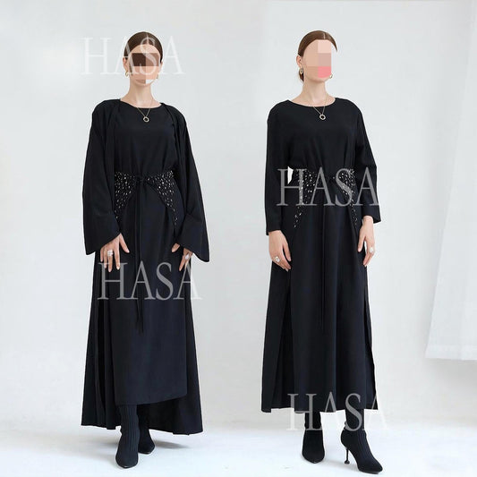 HA6578 Women's Solid Color Three-piece Robe Set (long Skirt + Skirt + Cardigan Jacket)