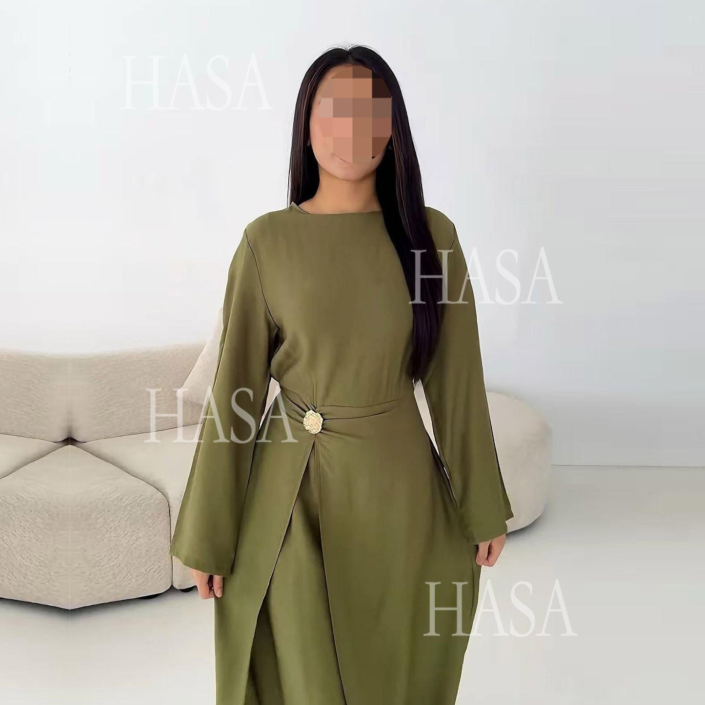 HA6549 Minimalist Abaya with Waist Detail