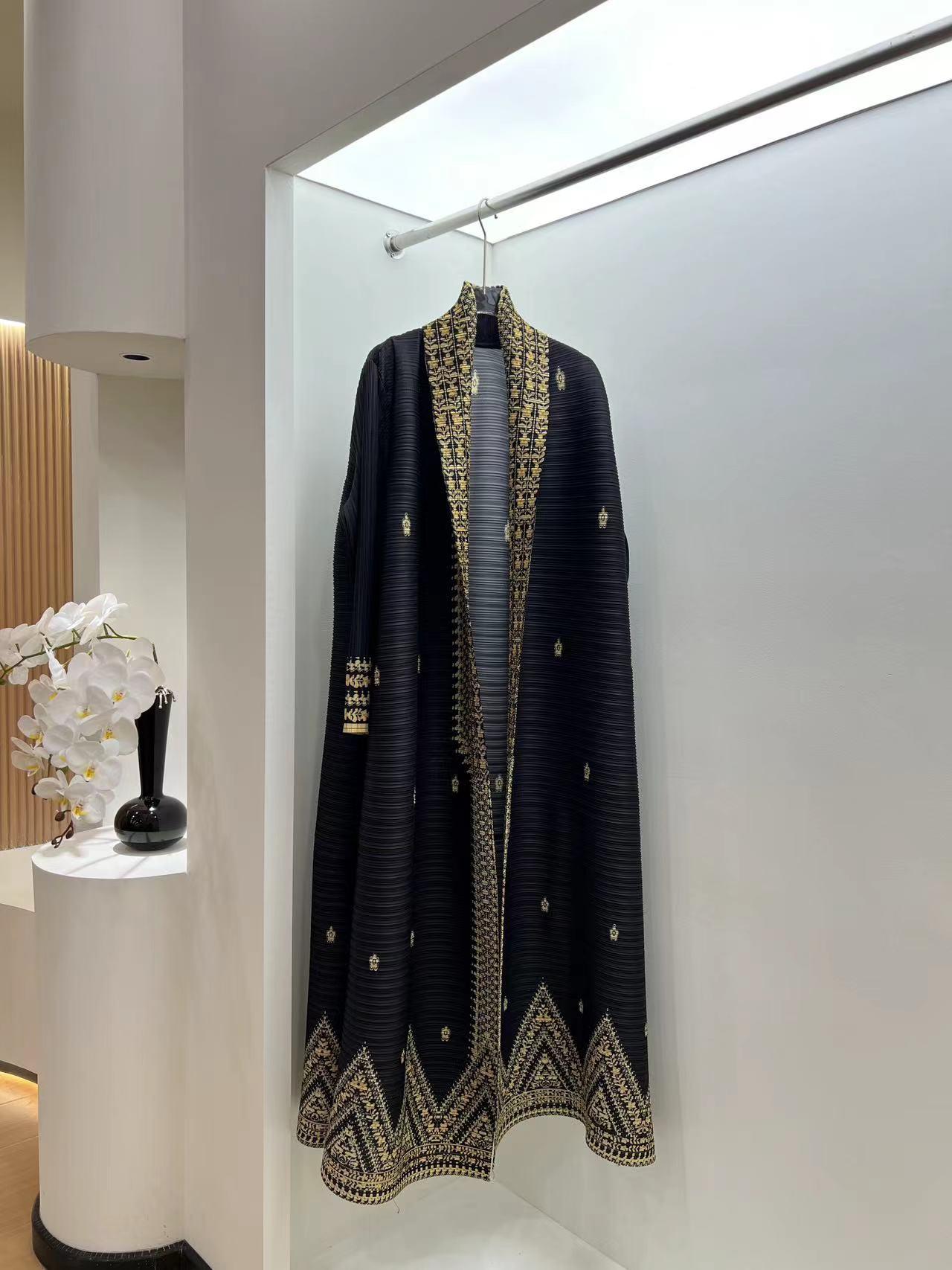 HS6709 Golden Dynasty , Black Abaya with Intricate Gold Embroidery