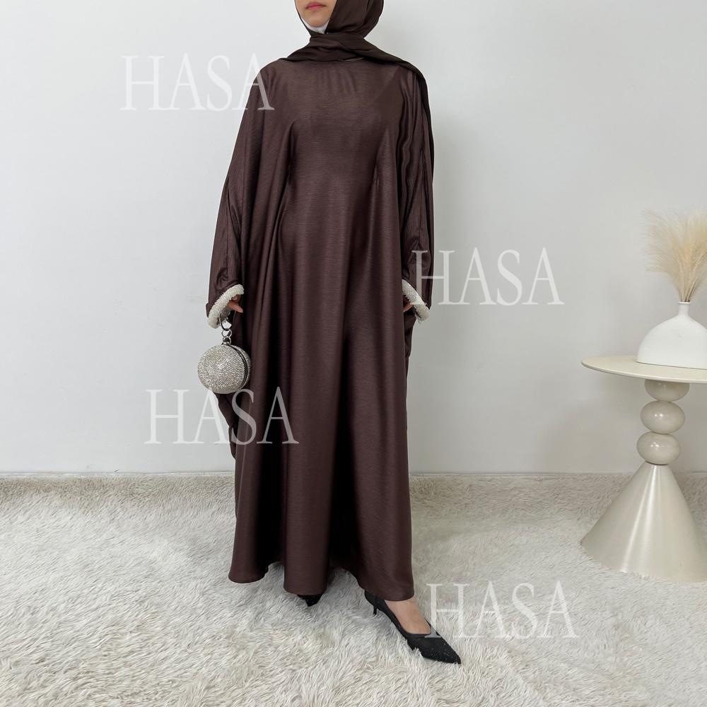 HA6496 Simple and Elegant Bat Sleeve Beaded Robe Dress (headscarf Not Included)