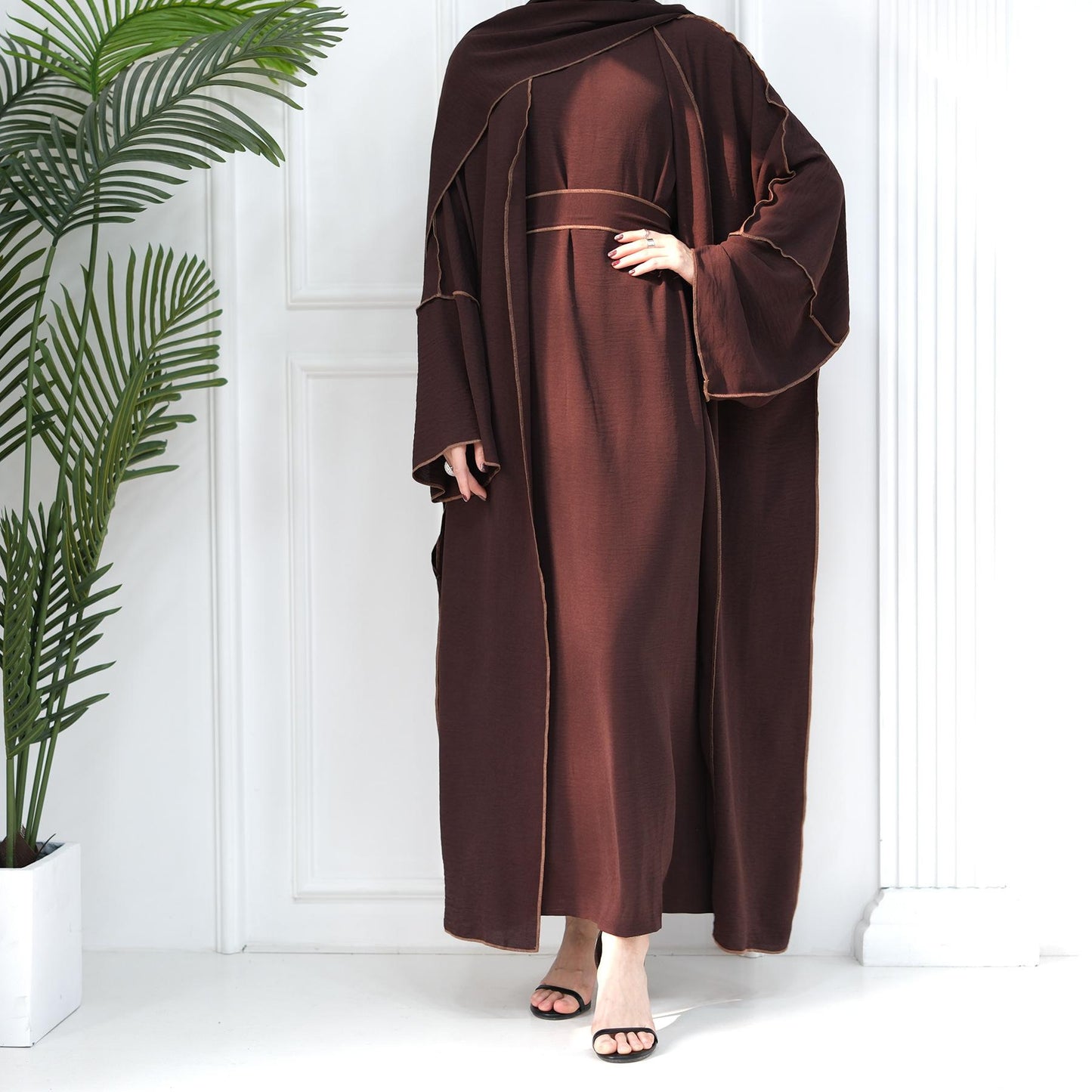 HAYA HA1095 3pcs Set Cardigan+without Sleeves Inner Dress+Hijab