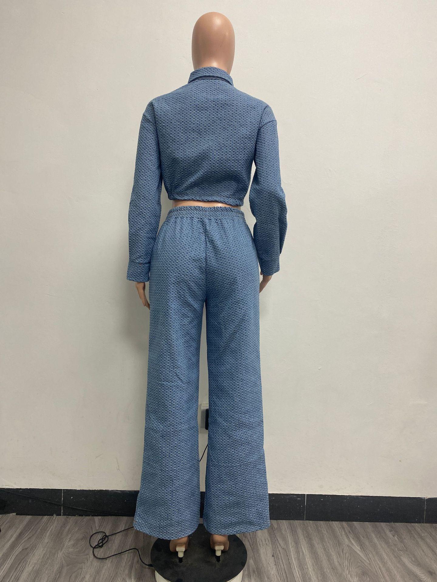 HA6303 Fashion, Long Sleeve Pants, Denim Women's Two-piece Set