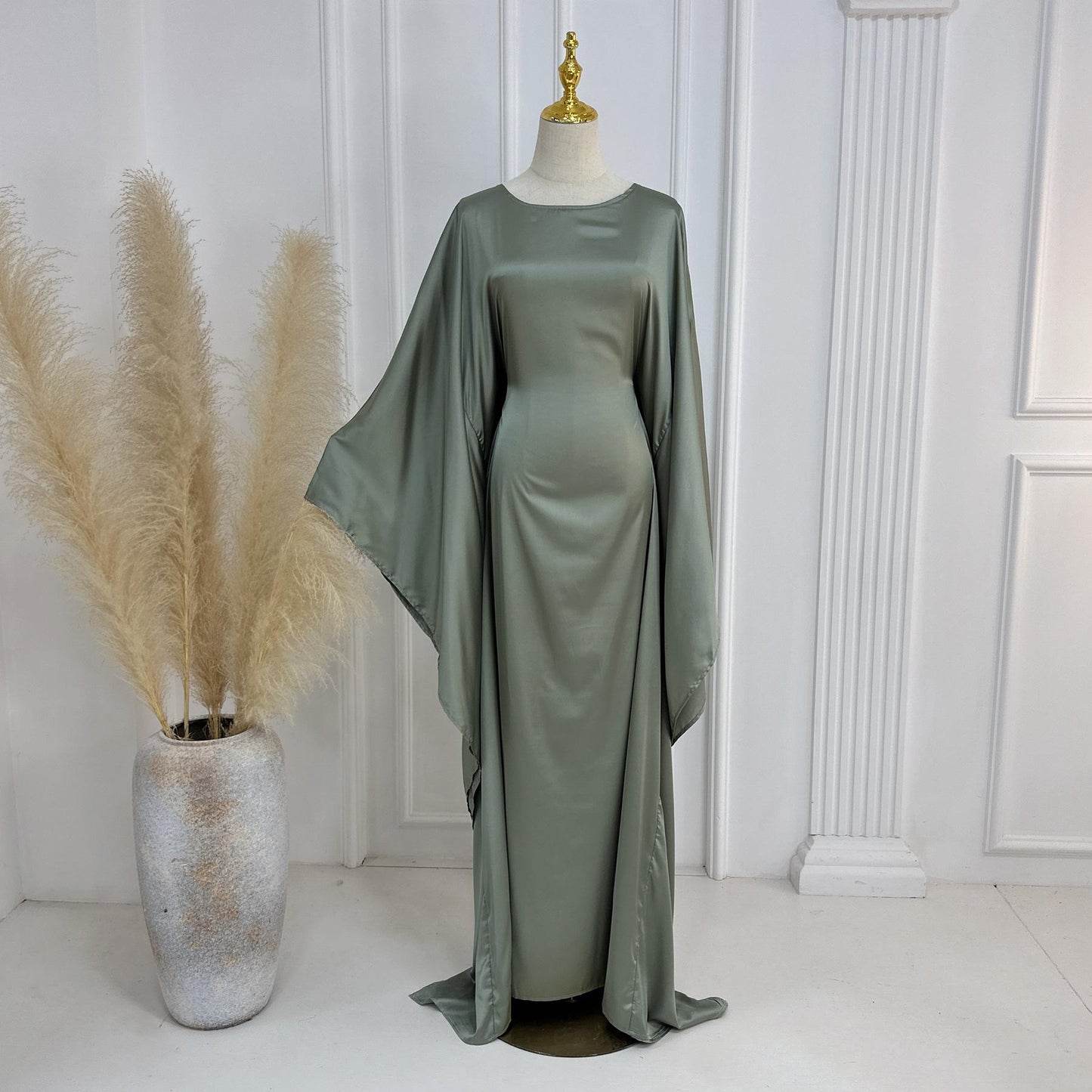 HA1504 Satin Batwing Sleeve Kaftan with Inner Belt