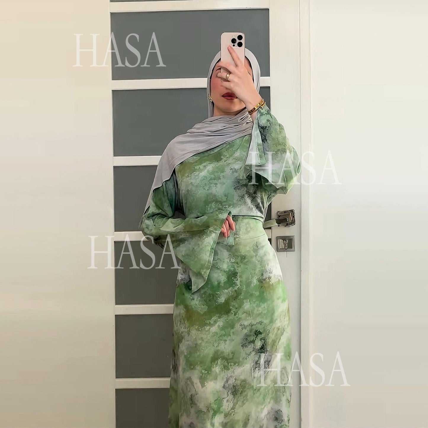 HA6550 Elegant Printed Abaya with Long Sleeves