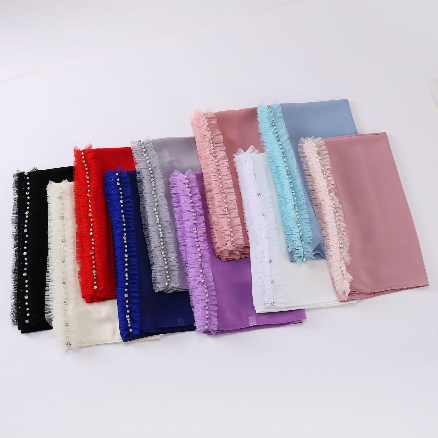 HAYA HA1118 Pearl Chiffon Lace Headscarf