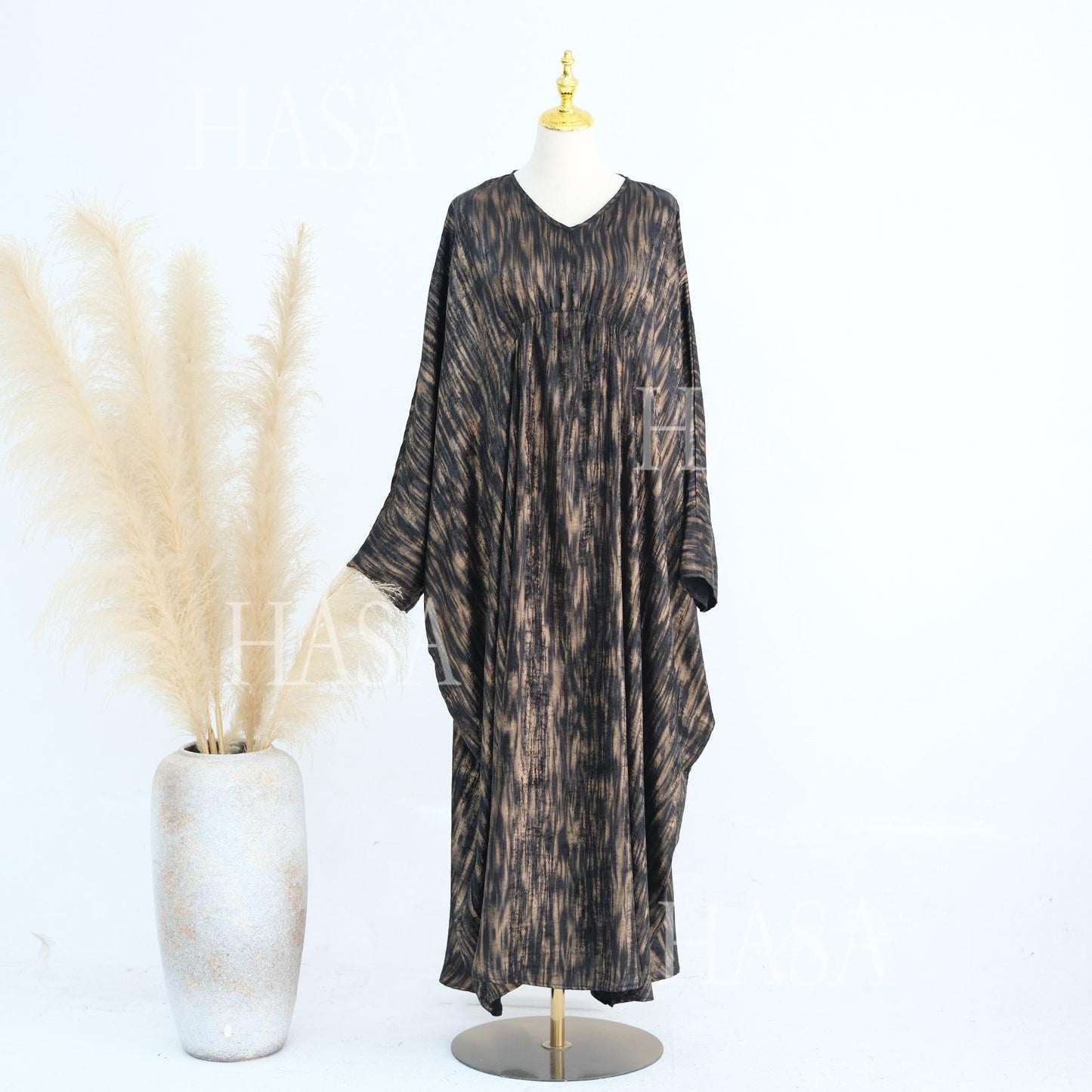 HA6566 Long-sleeved Printed Batwing Sleeve Loose Dress