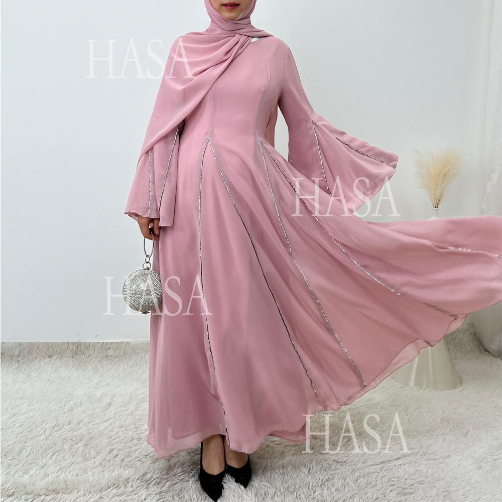 HA6497 Solid Color Light Luxury Chiffon Long Skirt Suit