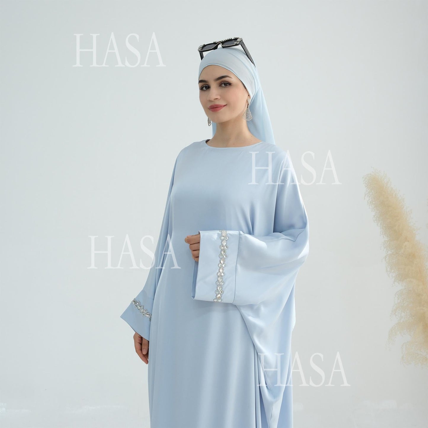 HA5882 A Cardigan Dress with Exquisite Hot Diamond Embellishment and Elegant Details closed abayas