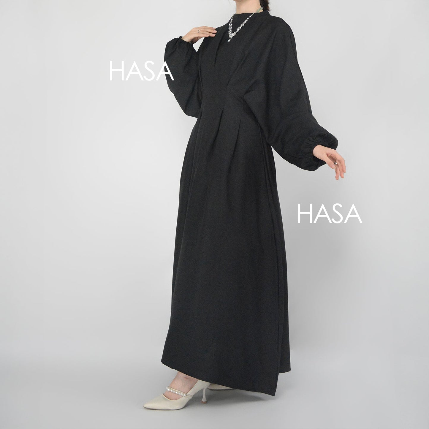 HASA's Series  HA1226 Delicate and Elegant Solid Colored Dress
