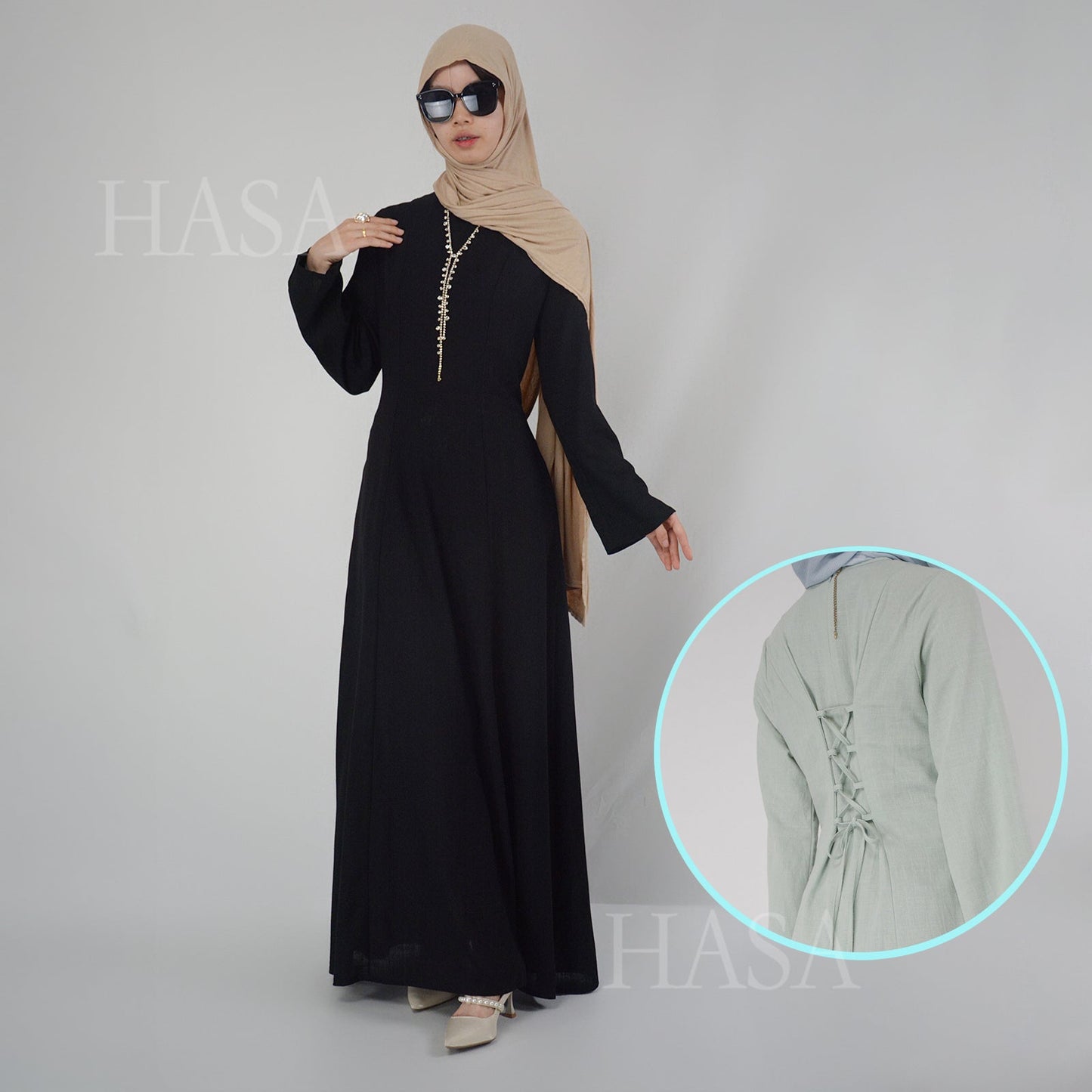 HASA HA5866 Elegant Long Skirt with Tie Waist and Wide Swing Design