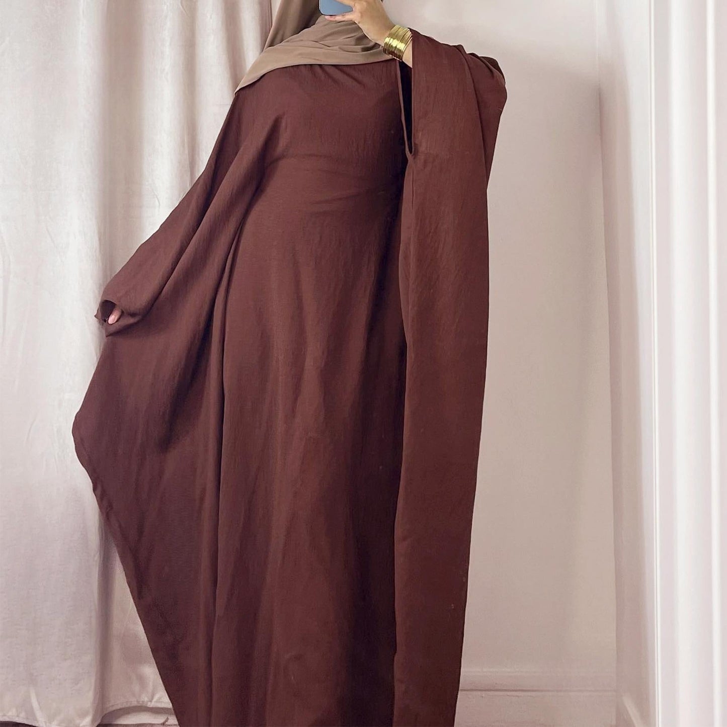 HAYA HAYA0997 Crepe Kaftan with Built-in Belt Waist Bat Sleeves Dress
