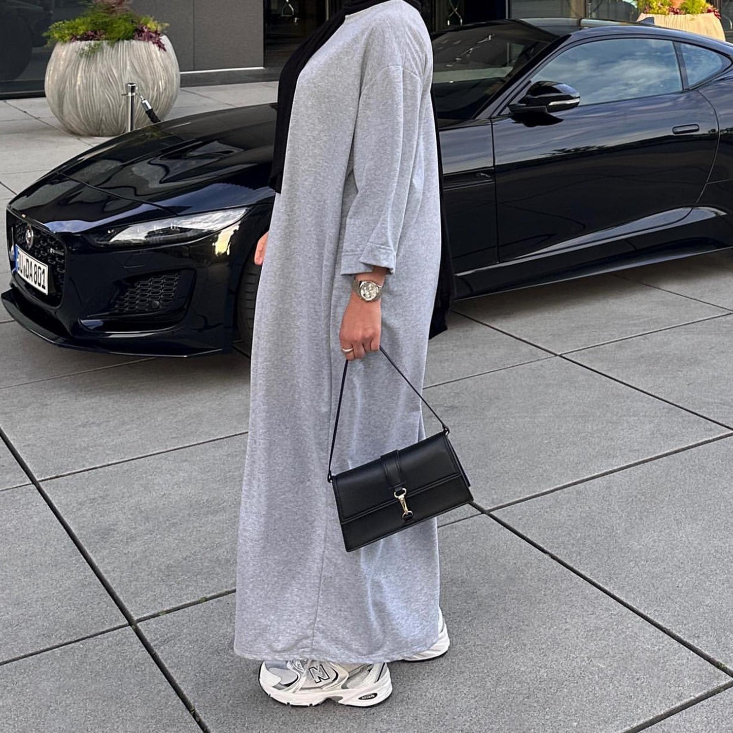 HAYA HAYA1089 Solid Color Hoodie Dress
