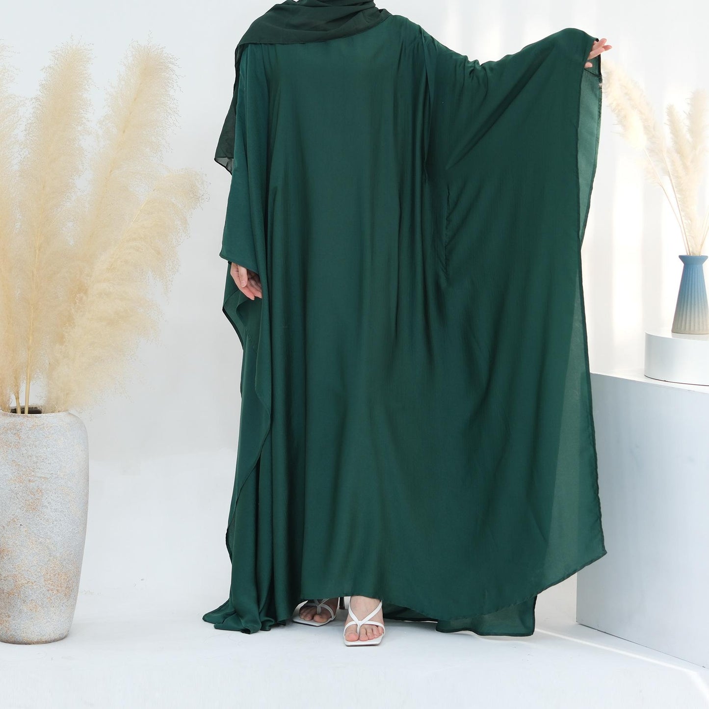 HAYA HA1174 Waist Raging Bat Sleeves Dress Crepe Kaftan