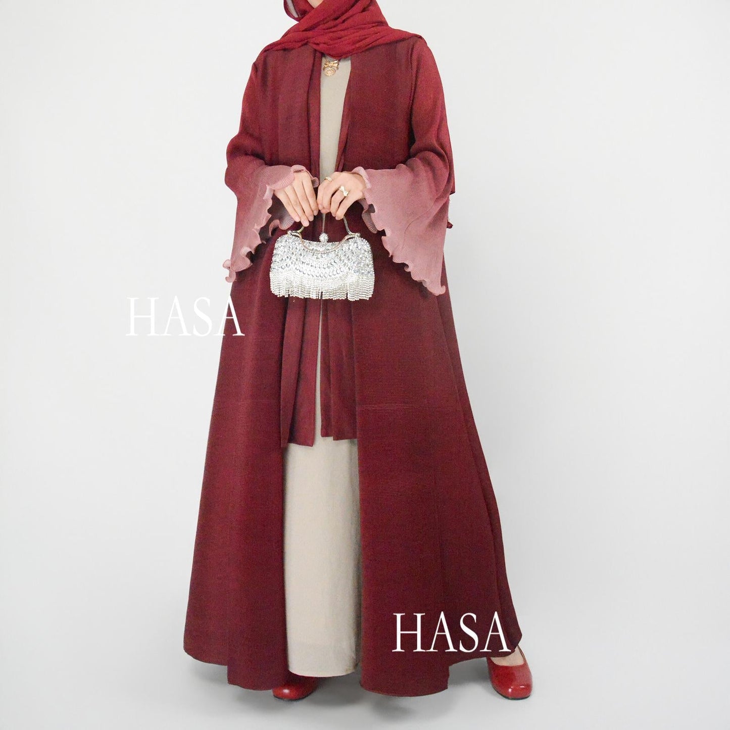 HS6360 Summer Ombré Gradient Abaya with Pleats and Fluted Bell Cuffs