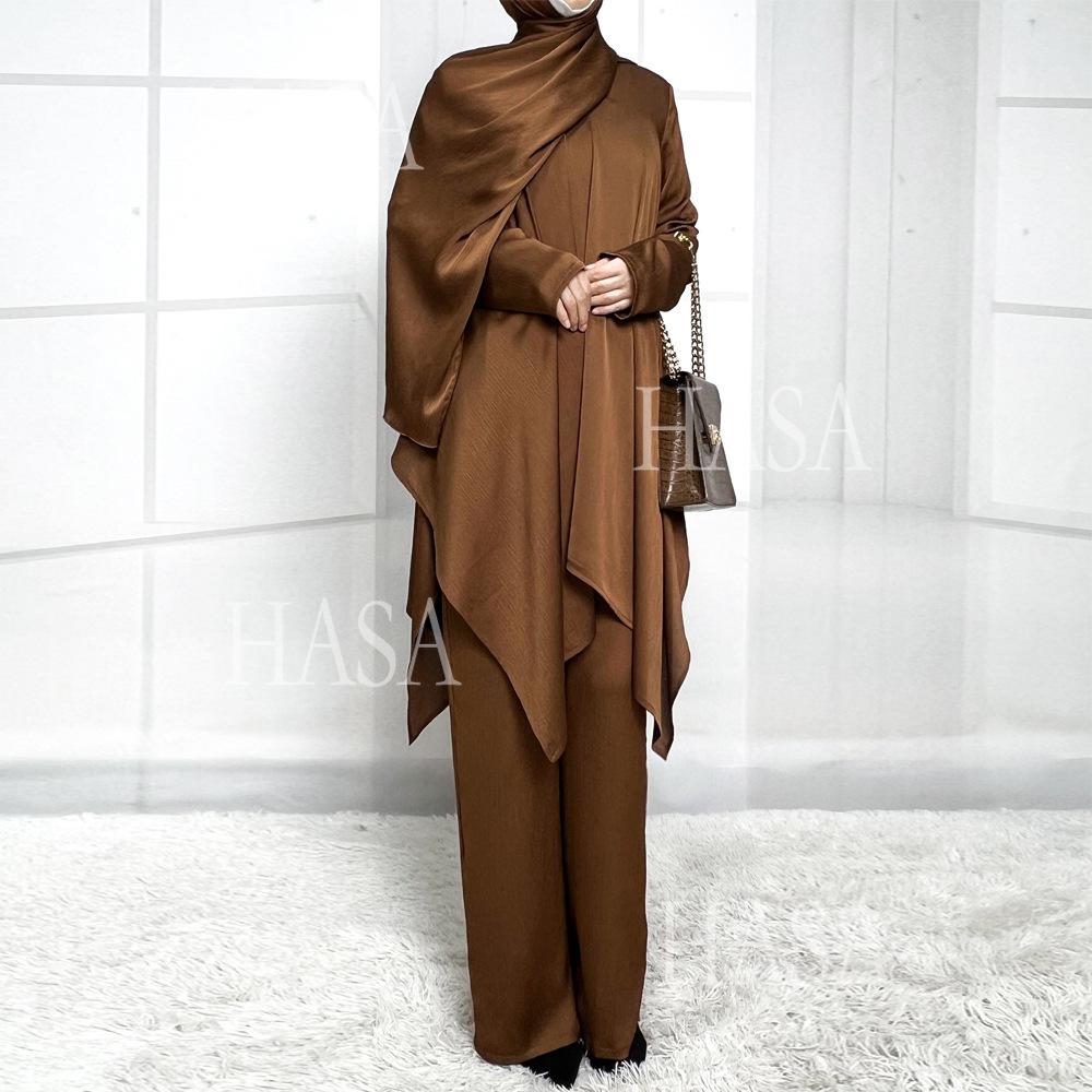 HS5854 High-end crepe linen two-piece robe, irregular design shows fashion(Headband not included)