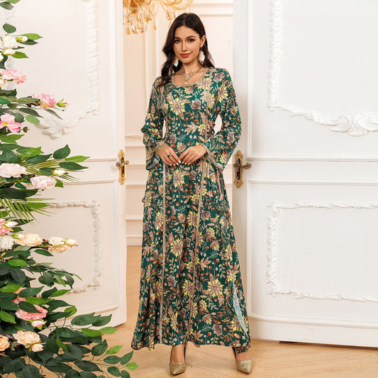 HA6641 Printed Rhinestone Long Dress