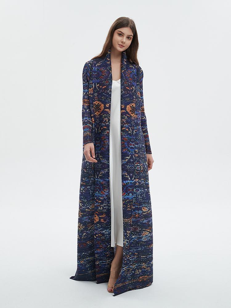 HS6717 Midnight Tapestry  Blue Printed Abaya with Artistic Motifs