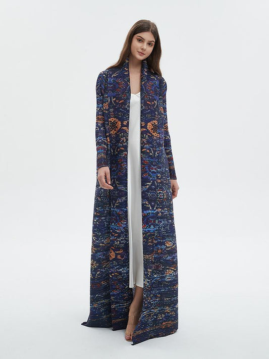 HS6717 Midnight Tapestry  Blue Printed Abaya with Artistic Motifs
