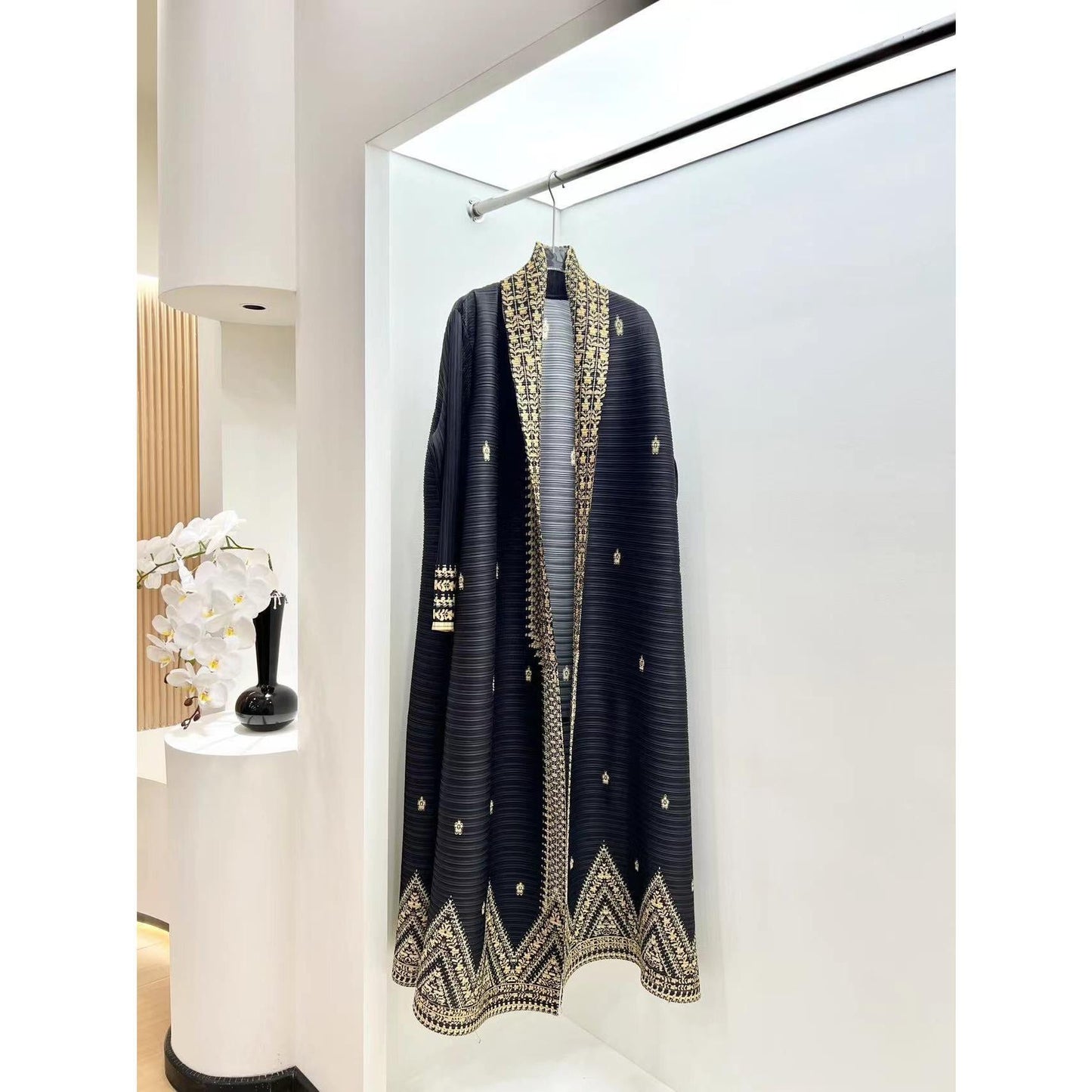 HS6709 Golden Dynasty , Black Abaya with Intricate Gold Embroidery