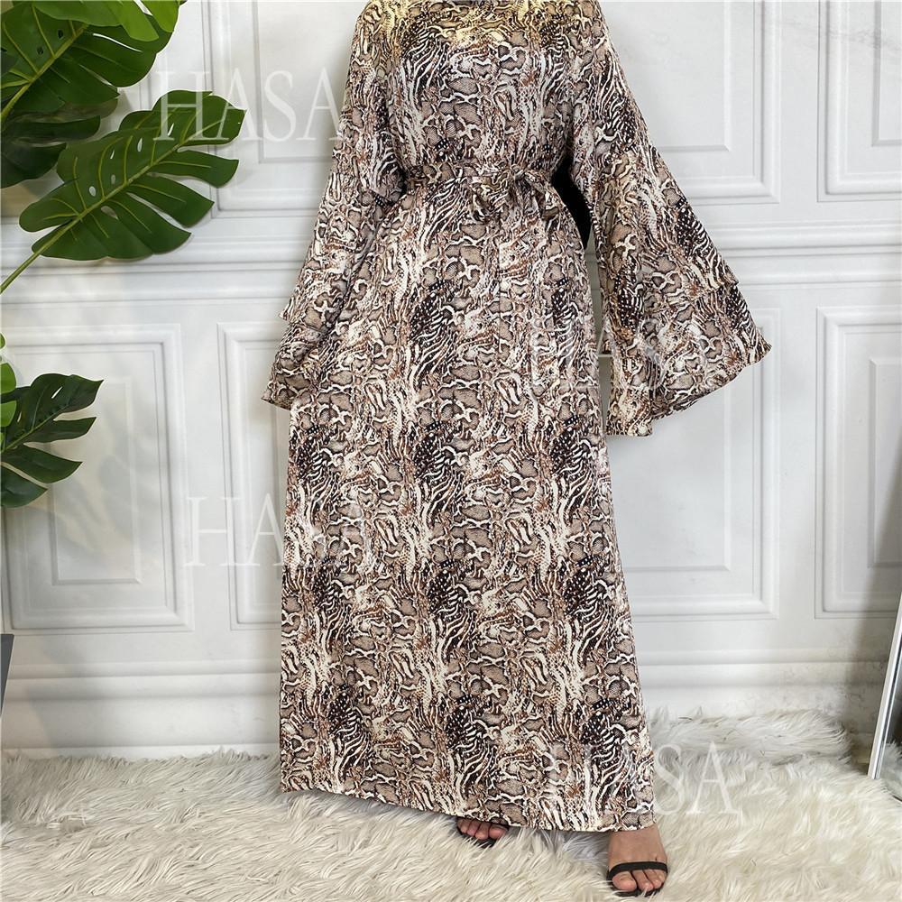 HA6590 Fashionable Printed Loose-fitting Dress with Lace-up Design and Wide Swing