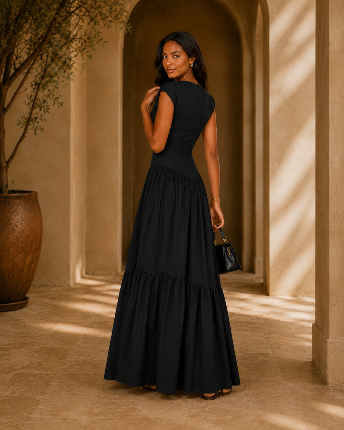 HA1641 Women's Sleeveless Pleated Loose Fit Maxi Dress