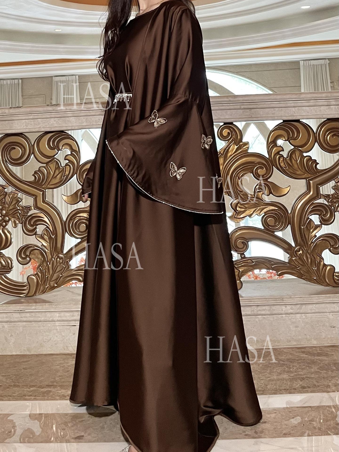 HA6480 Satin Butterfly Embroidered Dress Robe, Cardigan Two-piece Design